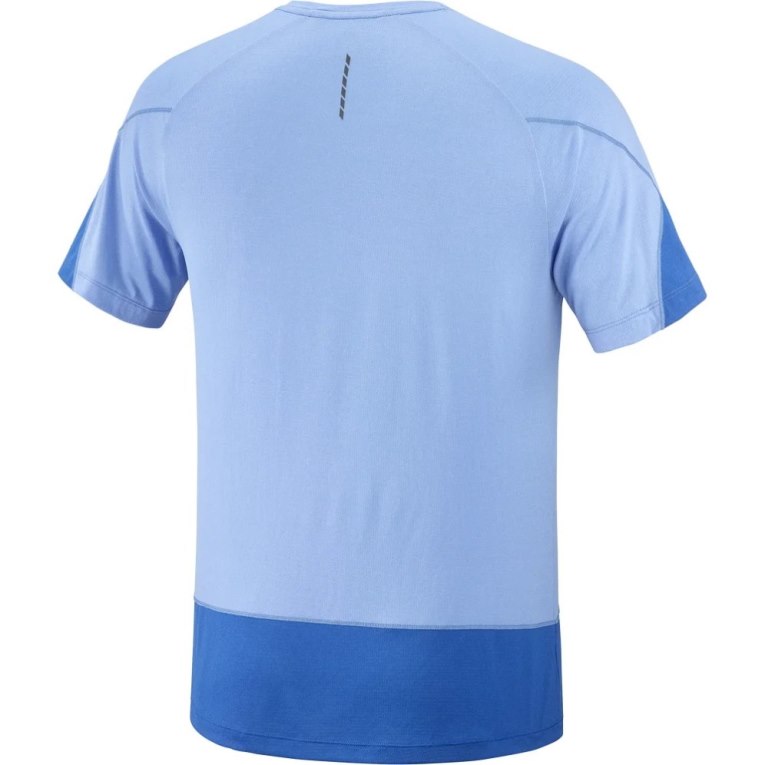 Camiseta Salomon Cross Run Estampados Corta Sleeve Hombre Azules | MX JNOX715